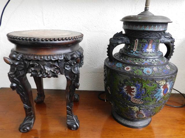 A c.1900 Chinese rosewood table with marble inlay