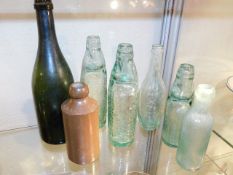 An antique wine bottle & a selection of other vint