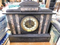 A Victorian slate & marble mantle clock