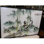 A large Oriental panda silkwork picture, one simil