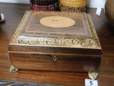 A 19thC. box with rosewood veneer & gilt feet
