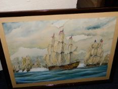 A large framed seascape & galleon watercolour