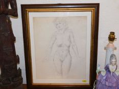 A framed nude pencil sketch
