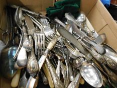 A box of mostly antique silver plated flatware