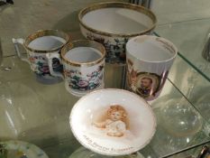 Five pieces of Royal commemorative ware twinned wi