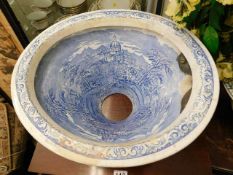 A Victorian blue & white transferware toilet with