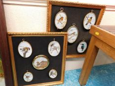 Ten mounted bird pictures using feathers signed Au