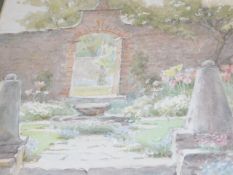 A watercolour of summer walled garden scene