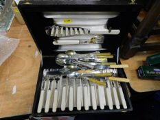 A boxed plated fish knife set & other plated ware