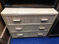 A cane chest of drawers & two other cane items