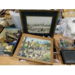 A Lowry print, a hunting scene oil & other items