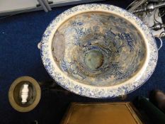 A Victorian blue & white transferware toilet, some