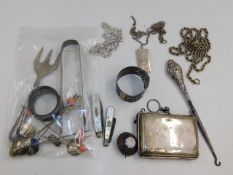 A silver purse, other silver & white metal items