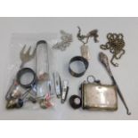 A silver purse, other silver & white metal items