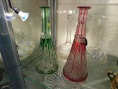 A pair of Bohemian cut glass decanters