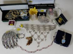 A quantity of mixed costume jewellery including a Butler & Wilson marcasite hand