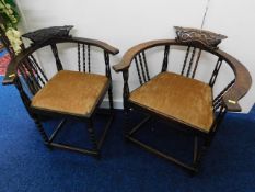 An arts & crafts style corner chair with matching