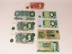 Seven one pound banknotes inc. Peppiatt & Forde &