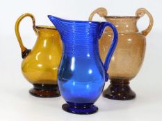 An American Bristol blue glass pitcher twinned wit