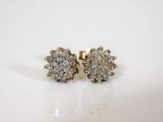A pair of 9ct gold diamond cluster earrings 1.7g