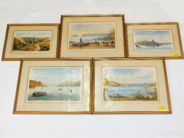 Five framed early Victorian watercolours depicting