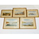 Five framed early Victorian watercolours depicting