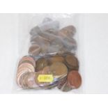 A bagged quantity of copper coinage