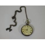 A silver pocket watch with chain