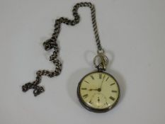 A silver pocket watch with chain