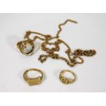Five pieces of mixed 9ct gold & yellow metal appro