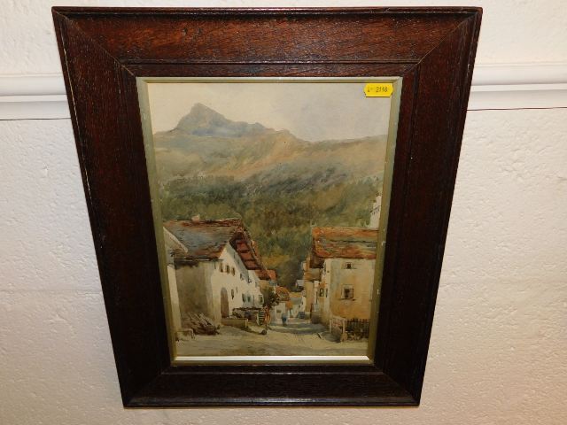 A c.1900 continental watercolour set in oak frame