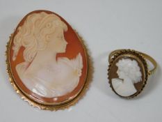 A 9ct gold mounted cameo twinned with a yellow met