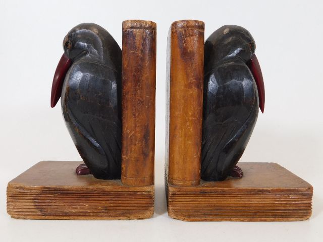 A pair of 1930’s Cornish Chough bird bookends with bakelite beaks & feet