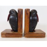 A pair of 1930’s Cornish Chough bird bookends with bakelite beaks & feet