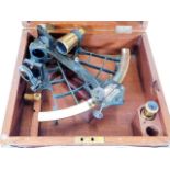 A cased 1930’s Hezzanith brass ships sextant