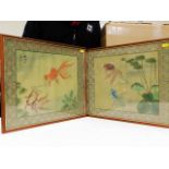 Two framed Chinese paintings of fish on silk both