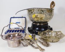 A silver plated rose bowl & a quantity of other pl