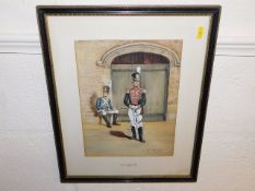 A framed watercolour titled Royal Artillery 1815 s