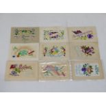Eight WW1 silk cards & one other