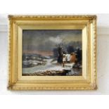 A framed oil of winter landscape scene signed W. S