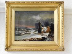 A framed oil of winter landscape scene signed W. S
