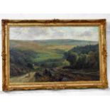 A large antique oil on canvas of English landscape