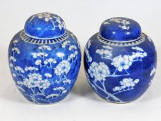 Two c.1900 Chinese porcelain ginger jars with prun
