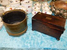 A Georgian rosewood veneer tea caddy a/f twinned w