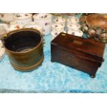 A Georgian rosewood veneer tea caddy a/f twinned w