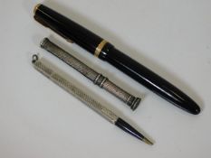 A Parker fountain pen & to white metal pencils