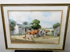 A framed rural watercolour titled The New Milkmaid