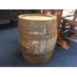 A distressed coopered barrel