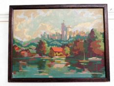 A 1930’s oil on panel depicting Windsor Castle, un