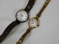 A 9ct gold ladies watch with one other watch